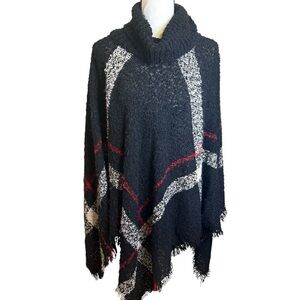 Cozy Black and Red Plaid Poncho